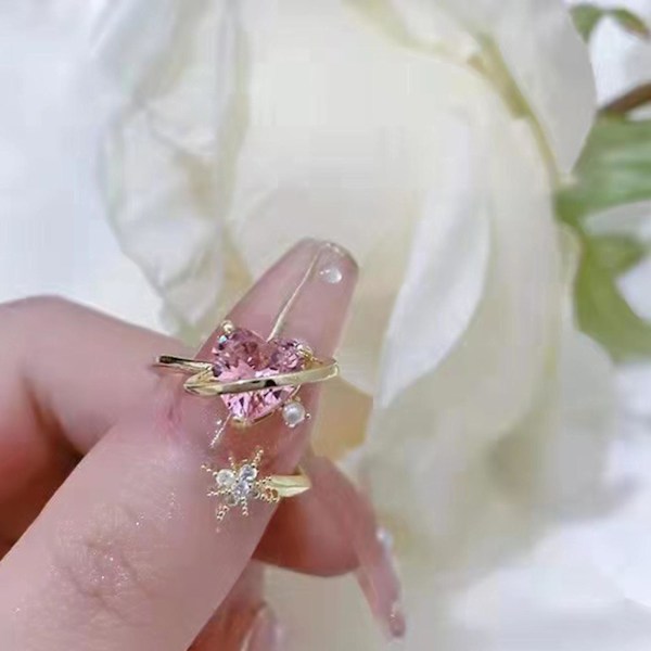Kvinder Ring Hjerte Form skinnende Faux Crystal Åbning Bryllup Circlet Brude smykker