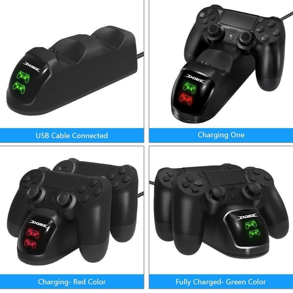 PS4 DualShock Controller Ladestation SLIM Dobbeltoplader PRO Oplader med Display og Ladeindikatorlys TP4-889