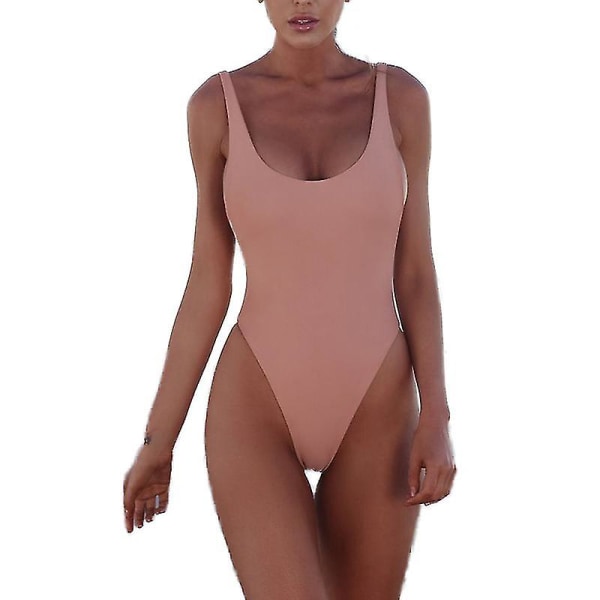 Dam Push Up Solid Backless Monokini One Piece Badkläder Pink S