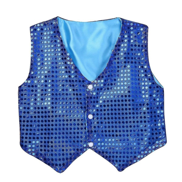 Barn Gutter Dance Performance Kostyme Paljettvest Jakke Blue 160cm