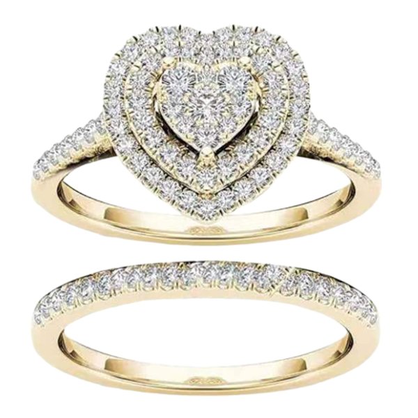 2st/ set Ring Attraktiv Dekorativ Legering Delikat Hjärtform Strass Kvinnor Brudring För Bröllop Golden US 9