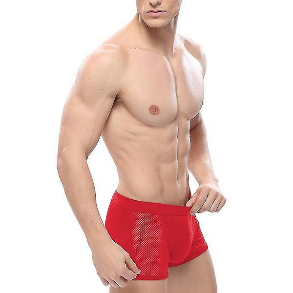 Män Mesh Boxer Brief Trunks Shorts Andas kalsonger Red 2XL