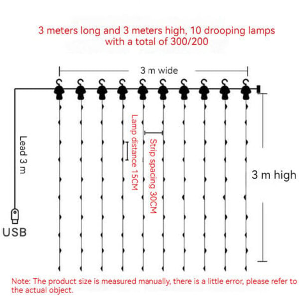LED Farbe Vorhang Licht Weihnachten Hochzeit Dekoration USB Bluetooth APP Steuerung RGB Vorhang Lichterkette 3*3 300 Lic
