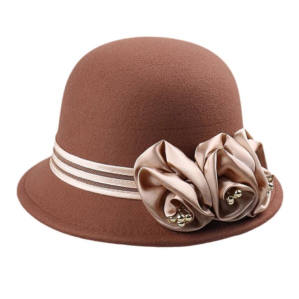 Fedoras Hat til Cosplay-fester Elegant Silkeagtig Kameliablomst Hat Voksen Karnevalsfest Hat Flapper Hovedtilbehør karamel