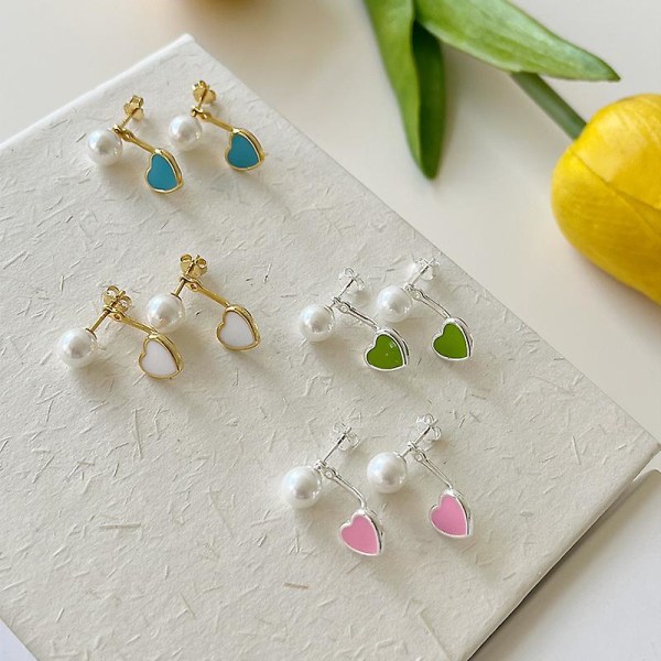 Øreringe Sølv S925 Heart Stud Fashion Jewelry Ac7597 Pink(Gold Color)