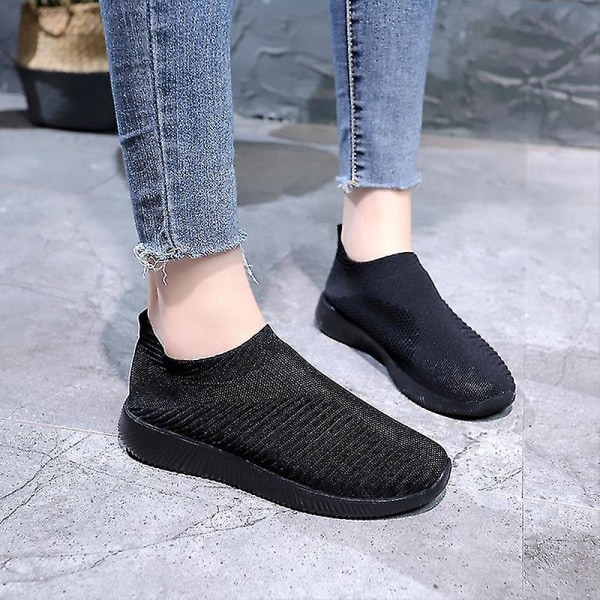 Naisten Mesh Slip On Sport Flat Shoes Tennarit Black 38