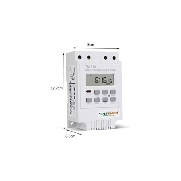 1x TM616 relæswitch programmeringsenhed, 12V timer skema elektrisk ugentlig digital timer switch med LCD digital skærm - hvid，