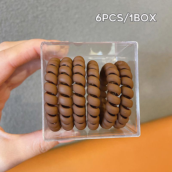 6 stk Frosted Telefonlinje Wire Hår Ringreb Sømløs Hovedreb Hestehale Hårring Elastisk hår Deep Coffee