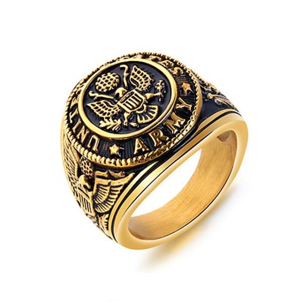 Vintage Us Army Military Ring Herre Gull/sølvfarge Rustfritt stål Us Army Ring Marine Corps Eagle Ring Mannlig motesmykker Gold