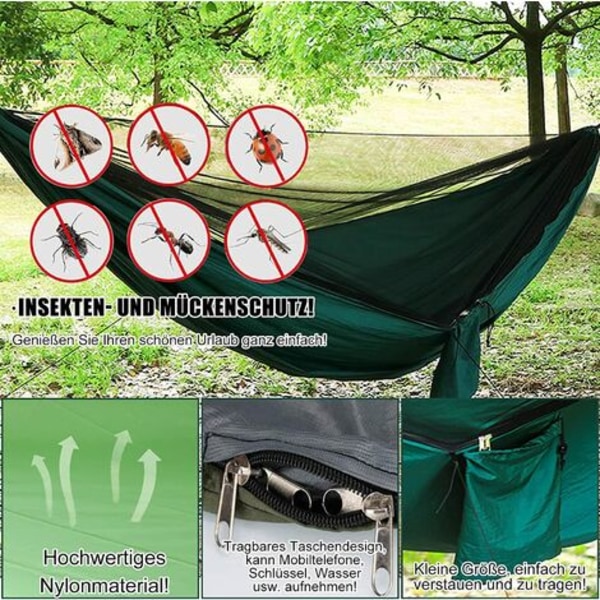 Udendørs hængekøje, let åndbar nylon dobbelt hængekøje, Zoomarlous hængekøje med myggenet og vandtæt telt T