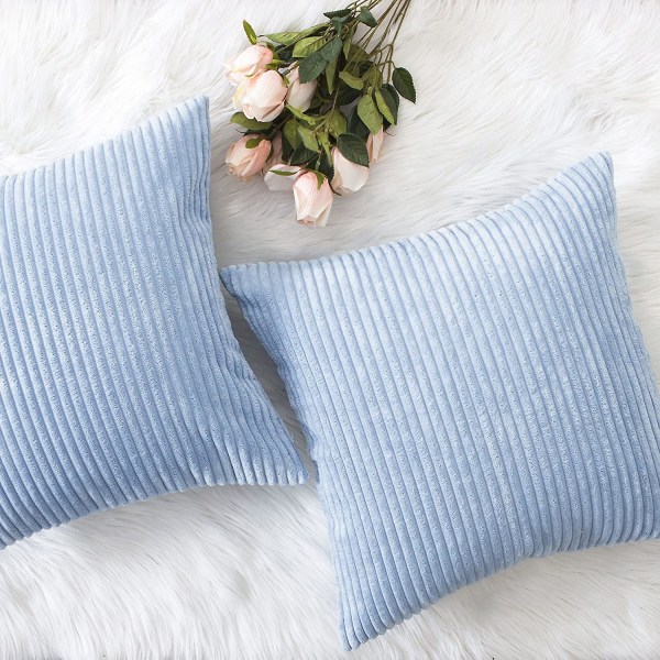 Lændepudebetræk 2-pak dekorativt stribet fløjl rektangel pudebetræk aflange pudebetræk til sofa 18 * 18*Inch Baby Boy Blue