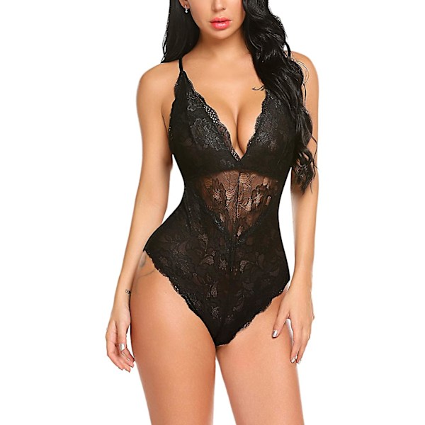 Sexiga underkläder Spetsbody Deep V black M