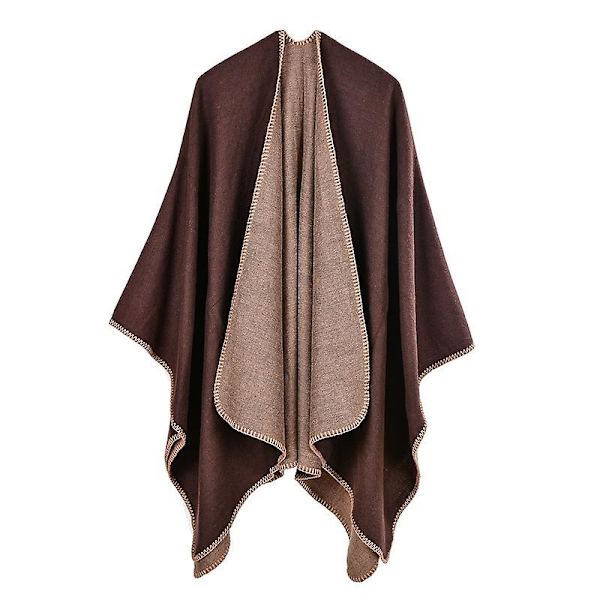 Solid Cashmere Wide Slid Cape, Warm Mono Cape, Plain Cape Brown