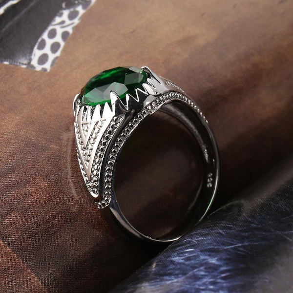 Mote kul oval smaragdgrønn rhinestone legering fingerring smykkegave for menn US 10
