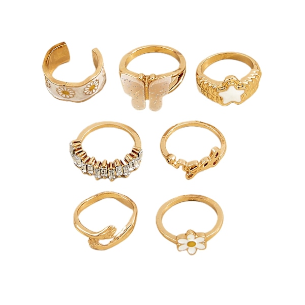 7 stk Knuckle Ringe Butterfly Gothic Kvinder Udsøgte stabelbare fingerringe Smykkegaver