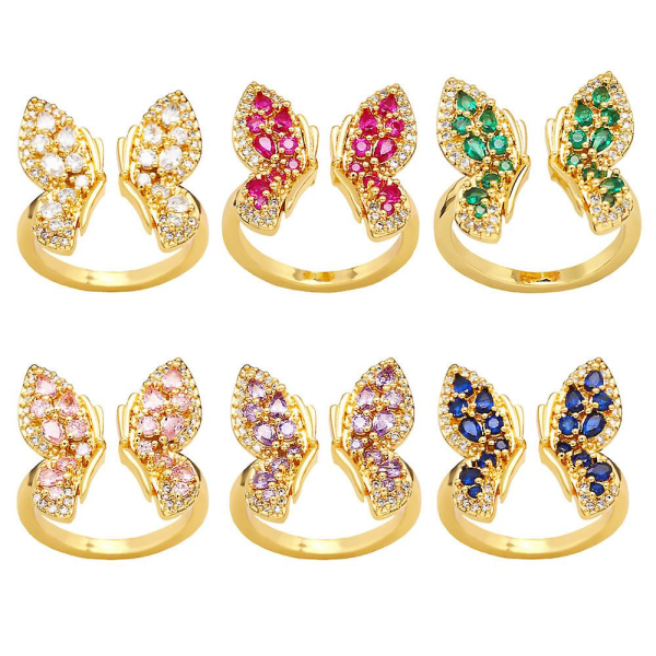 Sormus Vintage Zircon Butterfly Muotikorut Ac10178 Green
