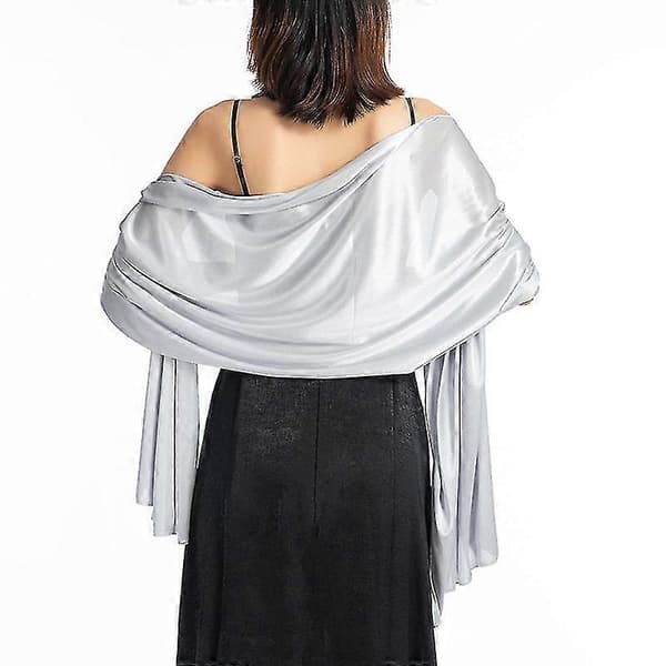 Sjaler Kjoler Aftenfest Wrap Bryllup Satin Ren Farve Kappe Skuldertrøjer Boleros Tw Light Silver