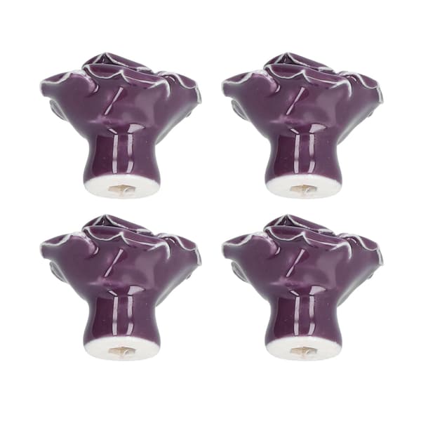 4-pack Rosformade Keramiska Skåpknoppar Modernt Hem Vardagsrum Sovrum Lila