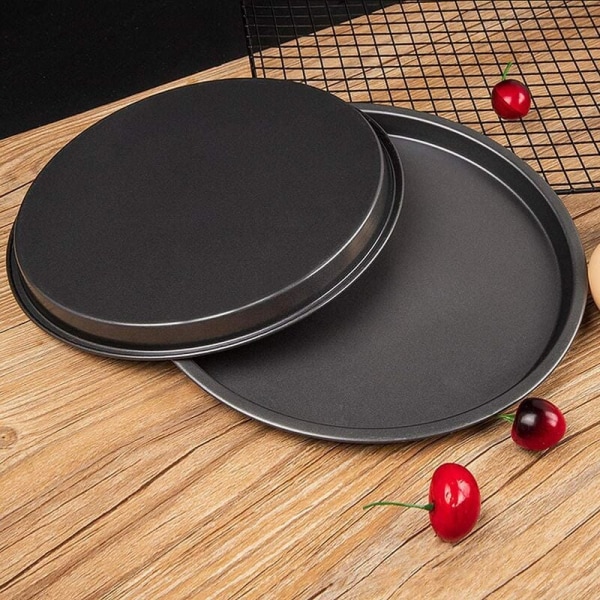 2 pyöreän pizzapellin set , tarttumaton, pizzauunille, grillaukselle ja keittiötarvikkeille - 22, 9 cm, 28 cm, musta