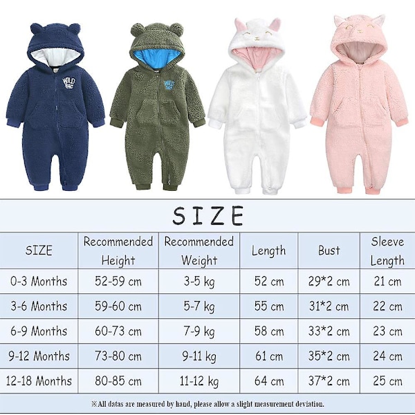Baby fleece jumpsuit hættedragt snedragt langærmet jakkesæt White