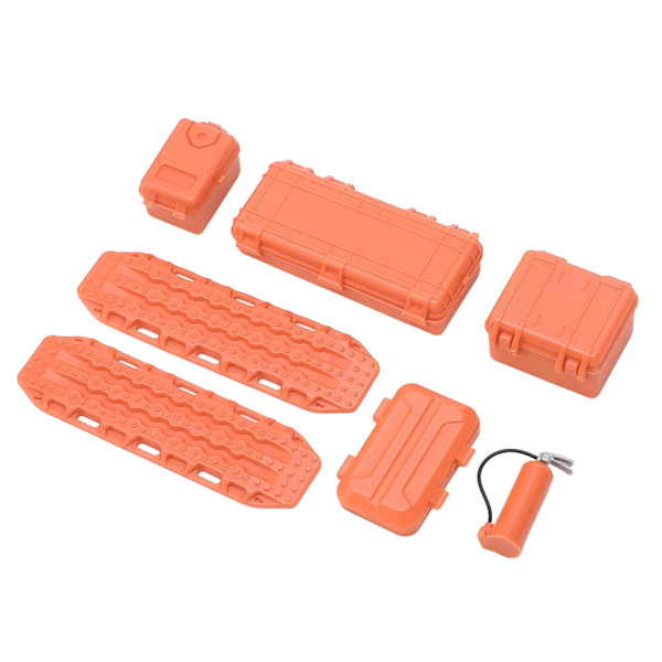 1/18 1/24 RC-bilssimuleringstillbehör Set Orange: Resväska, Verktygslåda, Brandsläckare, Flyktbräda.