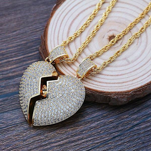 2 in 1 Heart Patchwork kaulakoru Hip Hop -tyylinen riipus miesten ja naisten asusteet Gold pair