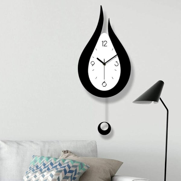 Svart vattendroppe Modern Minimalistisk Kreativ Swing Väggklocka Kreativ Mode Väggklocka Sovrumsväggklocka，Dekorativ W