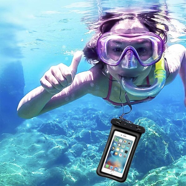 2stk Svart Flytende Oppblåsbart Mobiltelefondeksel Vanntett Gjennomsiktig Dykking Svømming Utendørs Universal