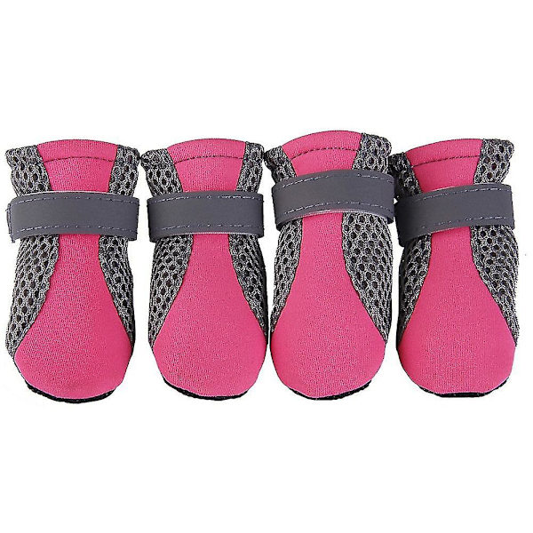 4 stk Pet Hundesko Skridsikker sål e Mesh Straps Støvler XL Pink