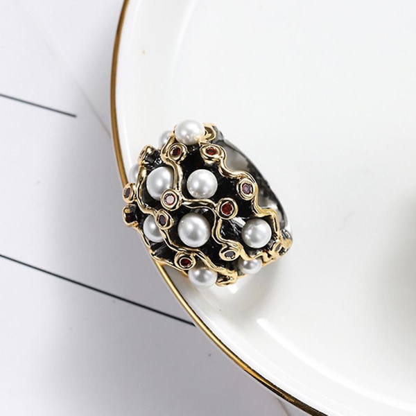 Vintage Faux Pearl Kvinder Finger Ring Jubilæum Løfte Forslag Smykker Gave US 10