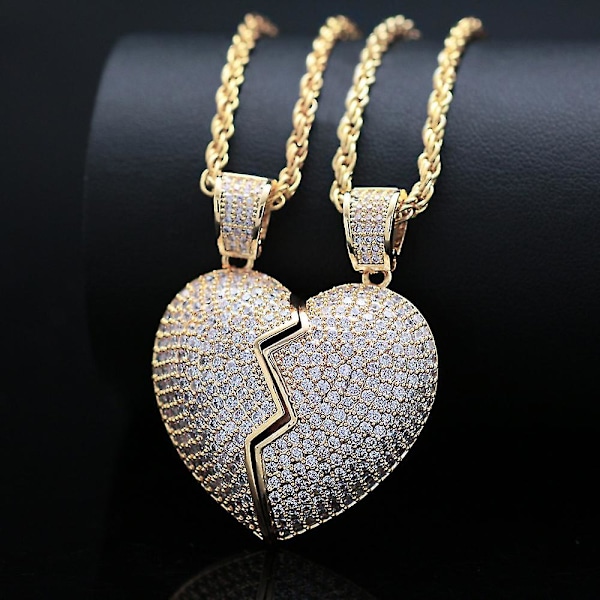 2 in 1 Heart Patchwork kaulakoru Hip Hop -tyylinen riipus miesten ja naisten asusteet Gold pair