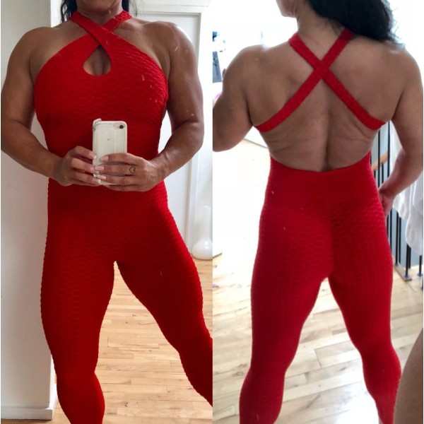 Kvinner Yoga Jumpsuits Workout Langermet Sports Jumpsuits L