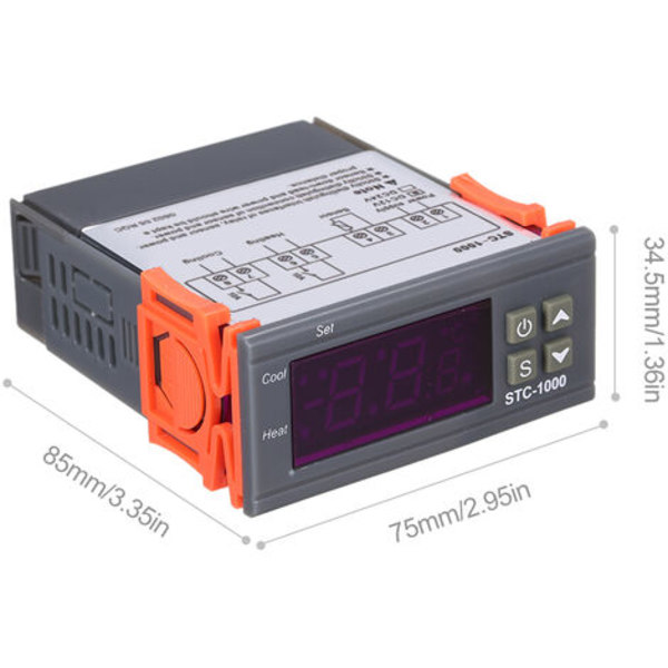 Temperaturregulator med digitalt display til køle- og varmetermostat STC-1000, 12V - 12V