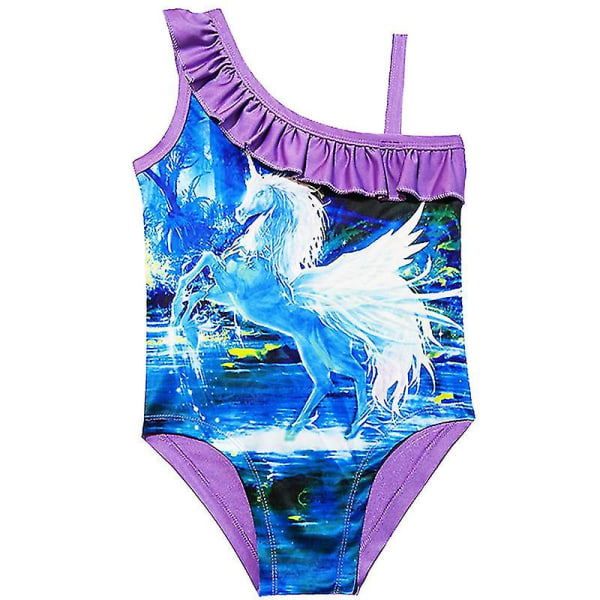 Kids Girl Unicorn Ruffled Bikini Beachwear Badedrakt Purple Blue 7-8 Years