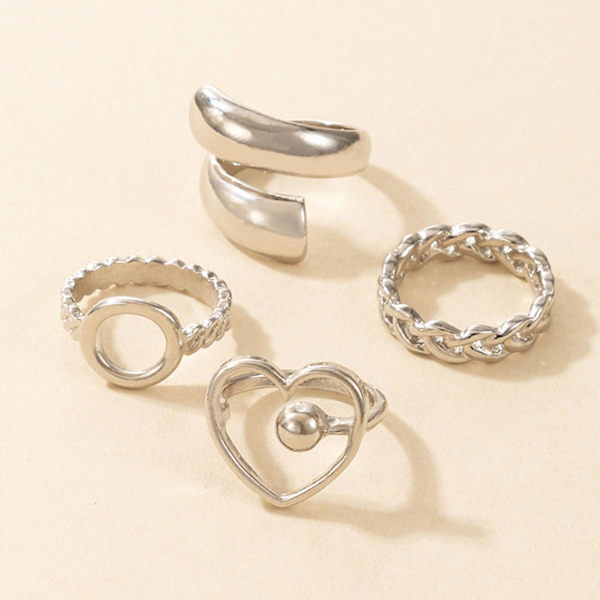 4st/ set Hjärta Geometrisk Form Legering Ihålig Kedjeöppning Fingerringar Ledringar För Fest