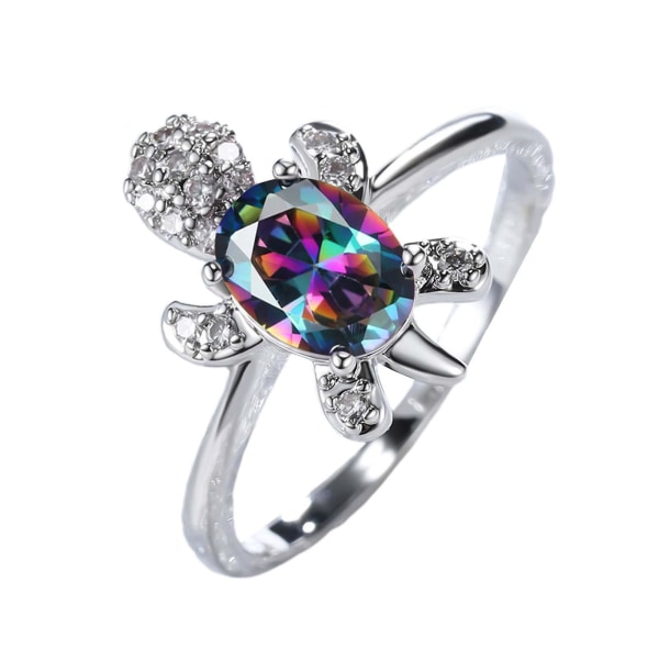 Par Ring Skildpadde Form Rhinestones Smykker Udsøgt Lys Luster Ring til Forlovelse Multicolor US 9