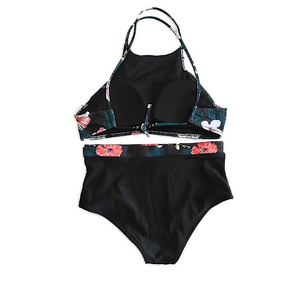 Kvinnor Blommig Bikini Set hög midja vadderad Crop Top Beach S