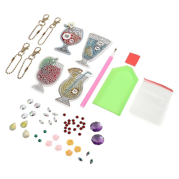 4stk Diy Diamond Picture Nøkkelring Diy Diamond Maling Pendant Diy Juice Series Nøkkelring Anheng For Bag Nøkkelfamilie