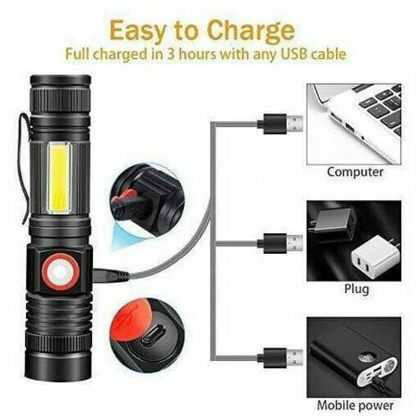 Taskulamppu LED-taskulamppu USB -ladattava Tehokas sotilaallinen COB-lamppu Kannettava zoomattava taskulamppu autotallityöpajaan Campin
