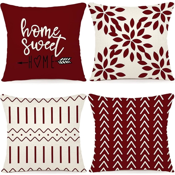 Ycoll tyynynpäälliset, 4 set tyynynpäällistä koristeelliset tyynynpäälliset 30*50cm Burgund