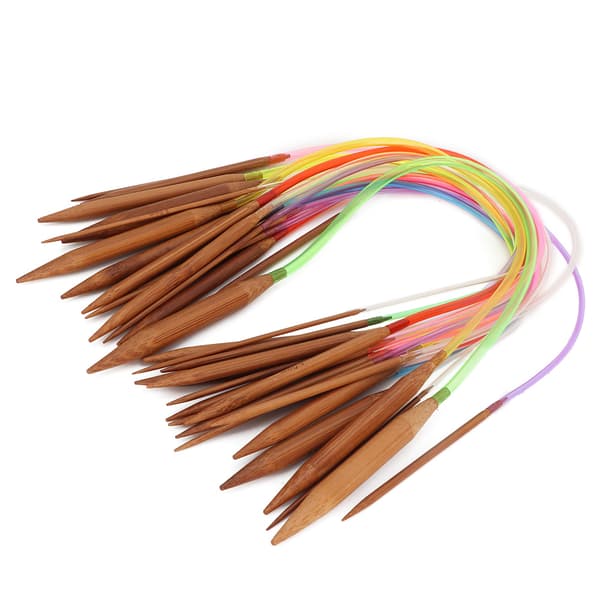 Förkolnade dubbla ringformiga tröjanålar i bambu - Flerfärgad, 40 cm/15,7 tum