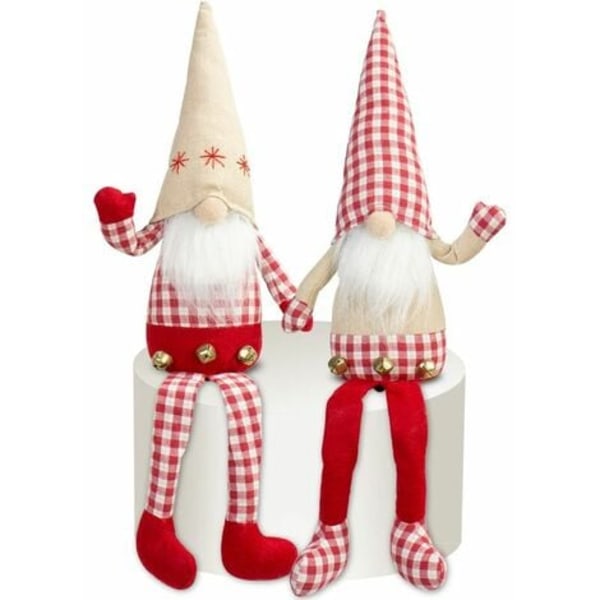 Set 2 käsintehtyä joulutonttikoristetta Pehmo pitkillä jaloilla Buffalo Plaid ruotsalainen Tomte Söpö ruudullinen skandinaavinen