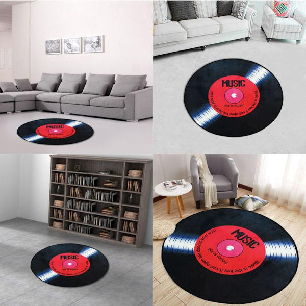 80 cm Vinyl Record Soveværelse Gulvmåtte - Rød skive, Rund Anti-Slip måtte，Til toiletter, toiletter osv.