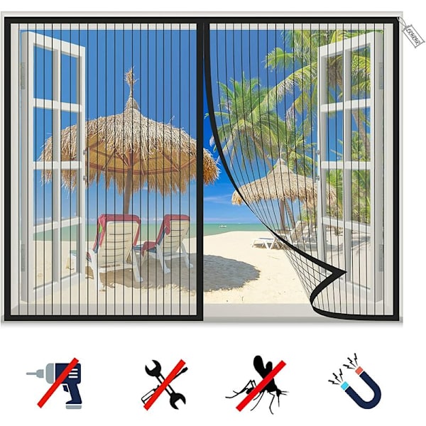 Stripet svart folio 90*150 myggnettvindu myggnett husholdningsmagnetgardin Selvklebende myggnett med magnet
