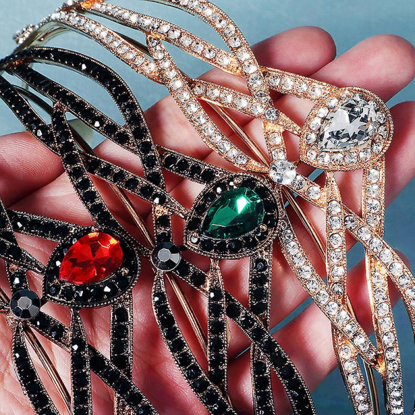 Brudkrona Huvudbonader Halvcirkel Lyxlegering Strass Inlagt pannband för kvinnligt bröllop Ancient Gold   Red Diamond