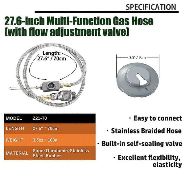 70 cm multifunktionell gasslang för EN417 Lindal ventil skruvtyp behållare och enhet Z21-70 utomhus campingutrustning Silver