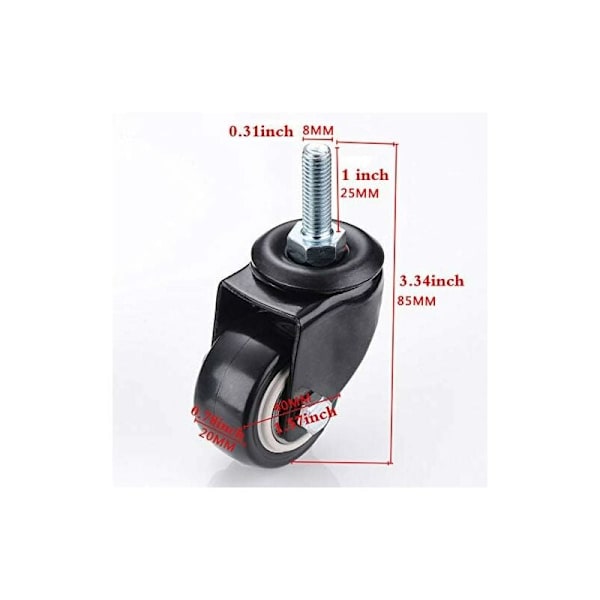 M8x25mm 4stk lastbærende 240kg vogn svingbare hjul PU møbelpulver erstatning (uten bremsehjul)