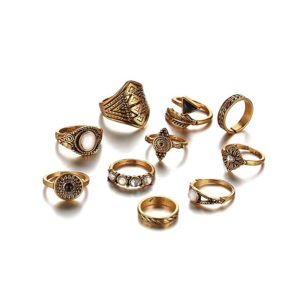 10 st/ set Boho Dam Retro Solfjäder Pil snidade Knuckle Midi staplingsringar Bronze