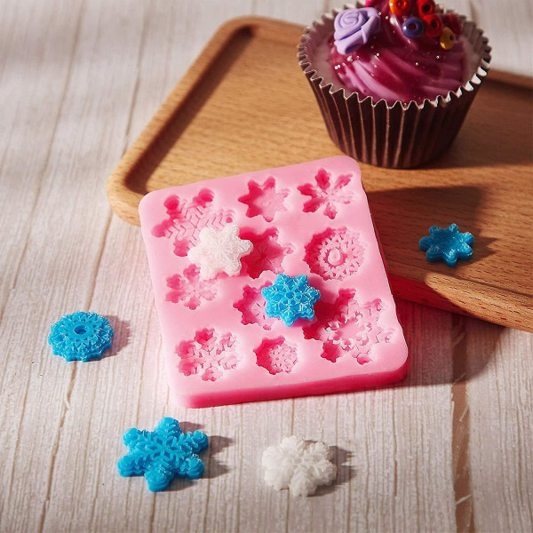 2 stykker 3d Snowflake Fondant Form Jul Snowflake Silikone Form til kage Cupcake dekoration Polymer Clay Crafting Projects (pink)