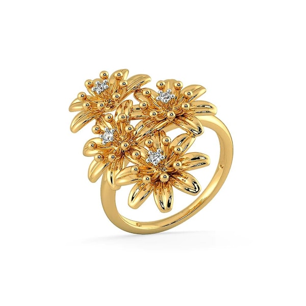 Kvinder Mode Blomst Finger Ring Bryllup Engagement Smykker Valentinsdag gave Yellow Golden US 6
